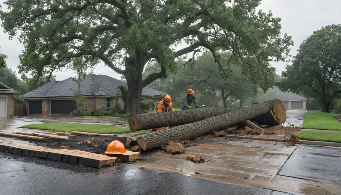 Tree service crew clearing a fallen tree from a home driveway in the Clearwater area