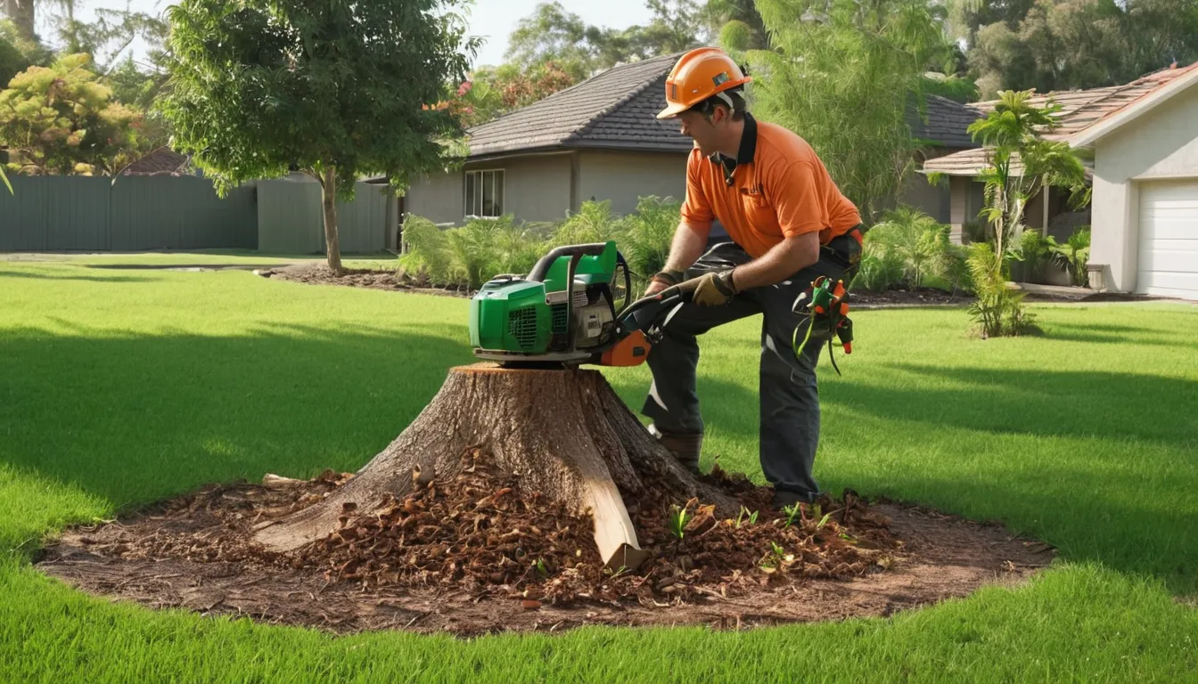 Provider grinding a tree stump in a residential yard in Clearwater